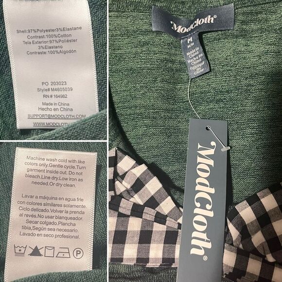 Modcloth Emerald Green Touched by Time Ruffle Accent Buffalo Plaid Bow M NWT - Picture 12 of 13